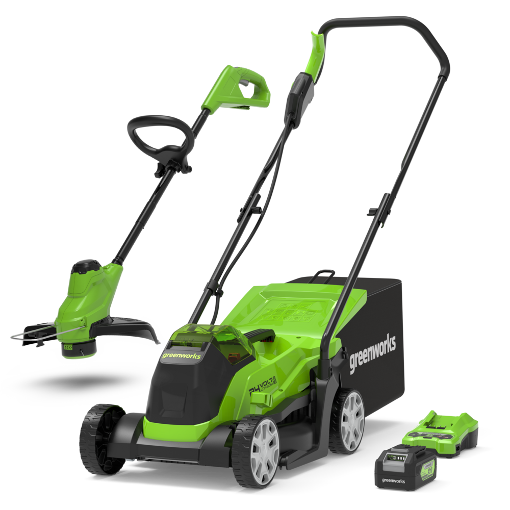 24V Cordless Lawn Mower 33cm & Grass Trimmer 25cm Set